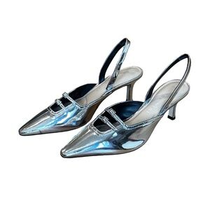NWT Gianni Bini Marlie Silver Metallic Pointy Slingback Dressy Heels Size 8
